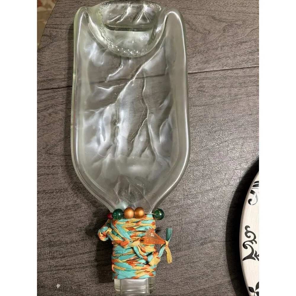 Art Glass Clear Recycled‎ Wine Bottle Cheese Tray Appetizer Food Board 12